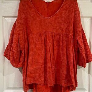 Easel Orange Gauze Top Peasant Fall Babydoll